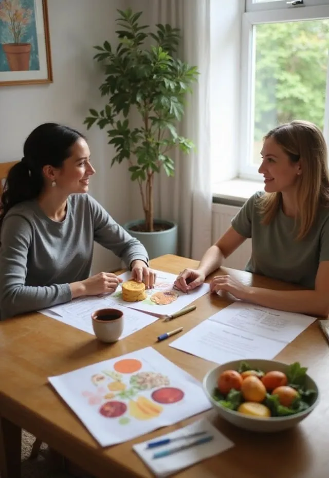 Open cookbook with seasonal ingredient notes